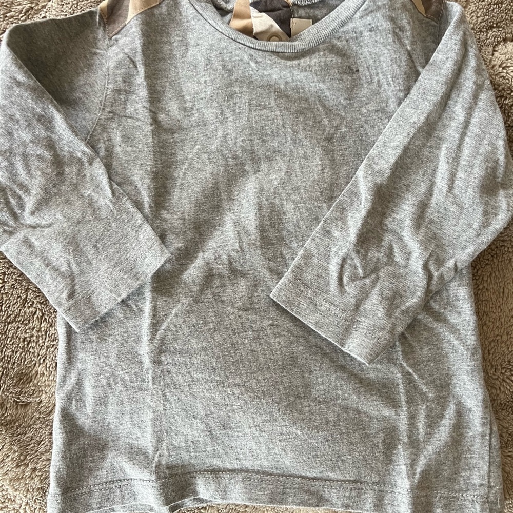 Burberry Gray Long Sleeve Kids Tee with Tan Details